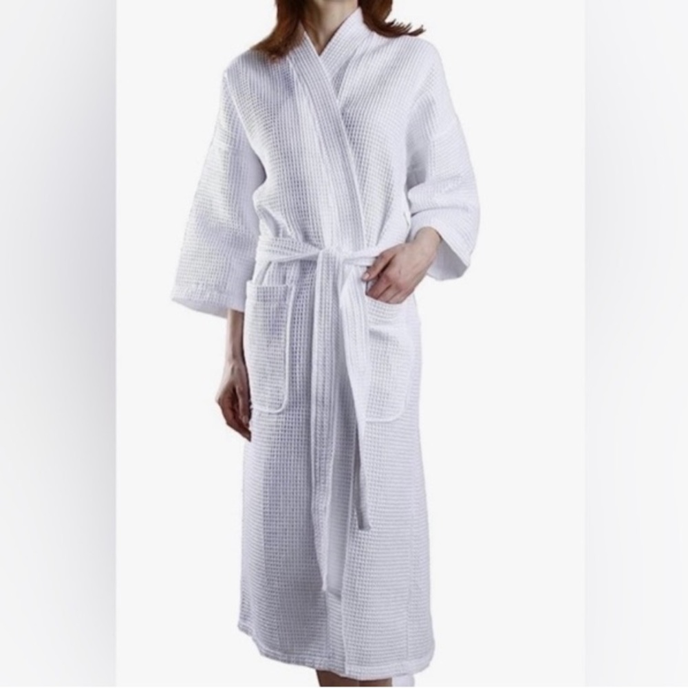 New unisex white waffle knit spa style robe